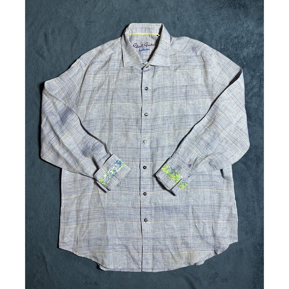 Robert Graham Exclusive Long Sleeve Shirt Men's XL Purple Flip Cuffs Classic Fit